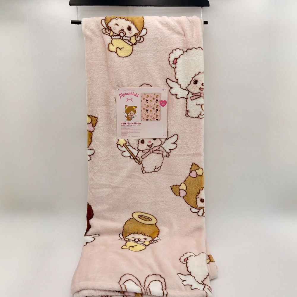Monchhichi Soft Plush Throw Blanket Pink Angel Baby All Over Print 50x60